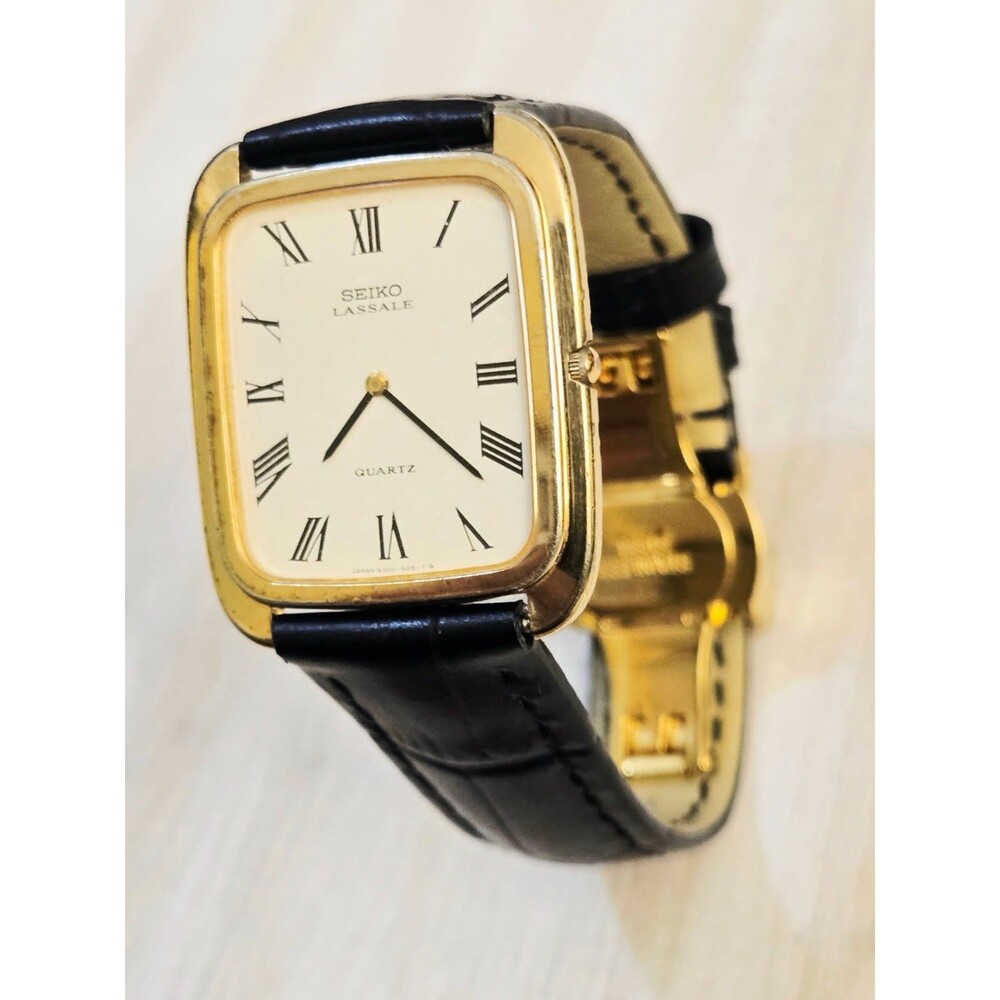Vintage Seiko Lassale 9300-5261 Quartz Gold Tone Tank Dress Watch Japan